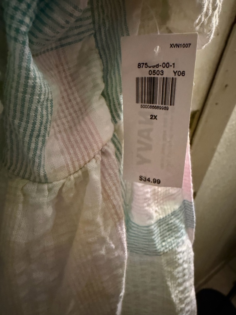 Old Navy Pastel Plaid Peplum Top - Light Blue, Pink & Cream - Picture 3 of 3